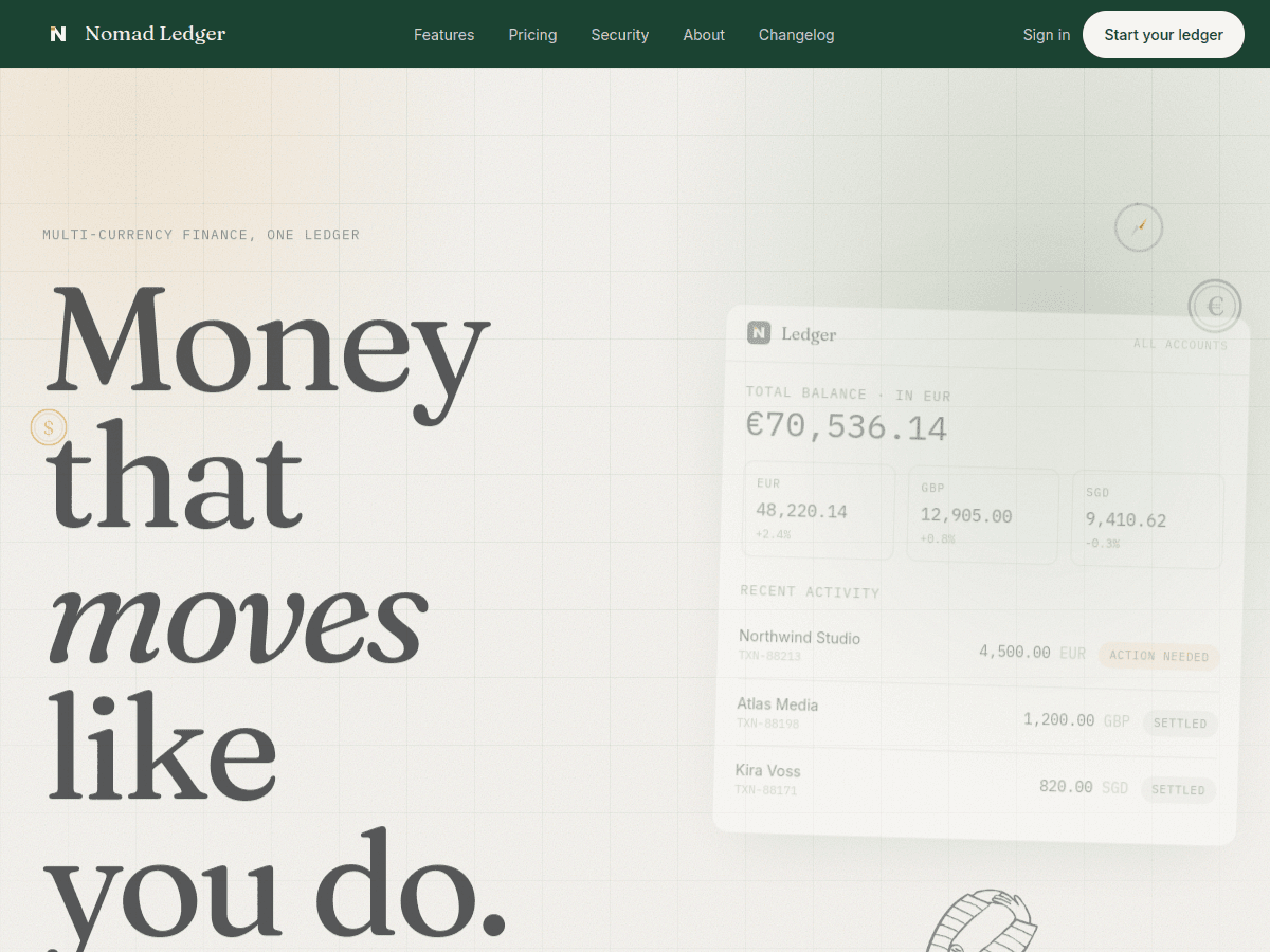 Nomad Ledger — multi-currency ledger for freelancers — live site